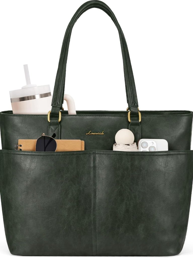 Work Tote Bags For Women, Vintage Leather 15.6 Inch Laptop Bag With Large Cup Ho